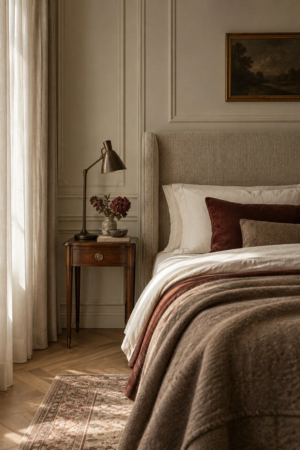 Dormitorio elegante de un apartamento urbano, imagen conceptual