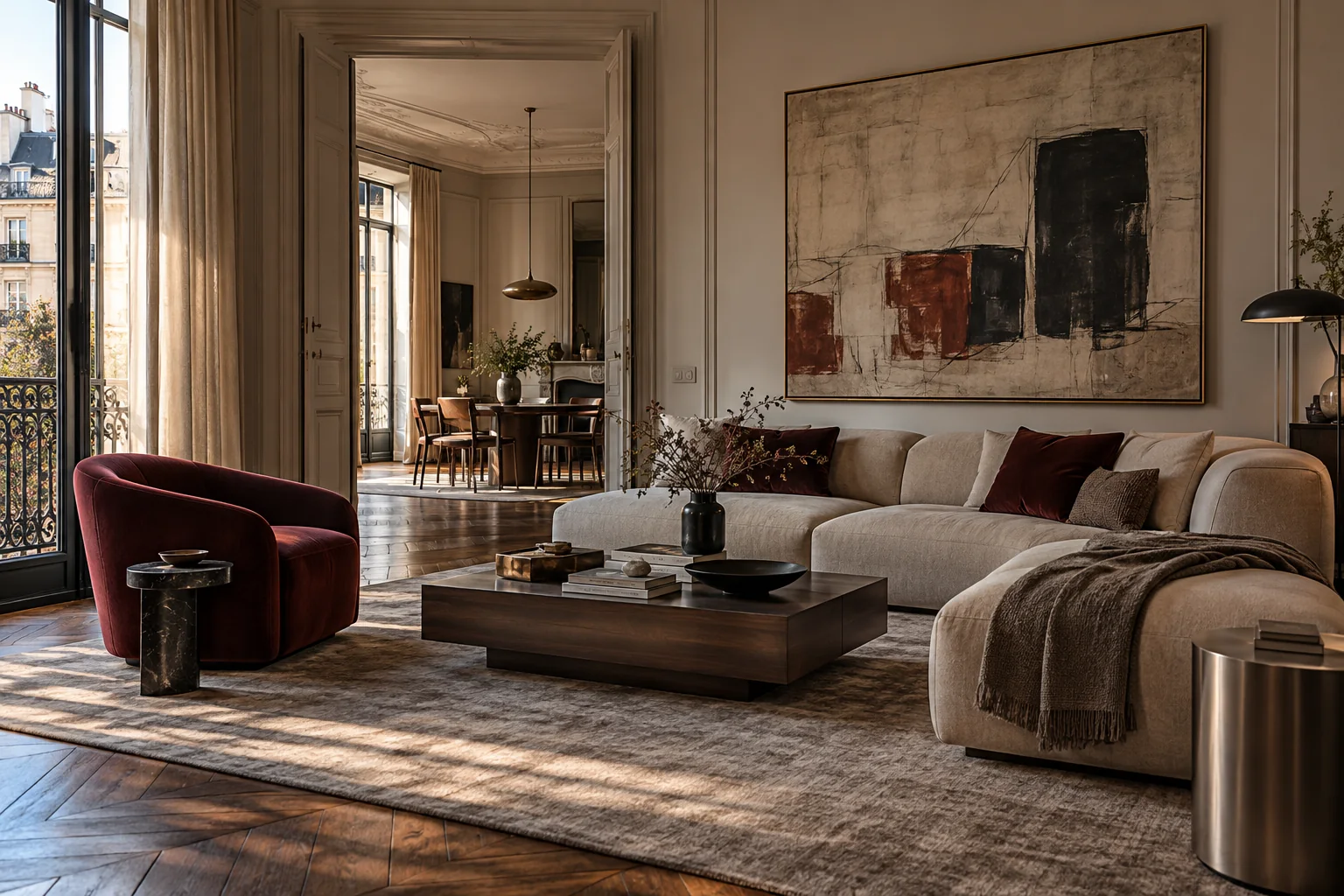 Salón contemporáneo de un apartamento urbano, imagen conceptual